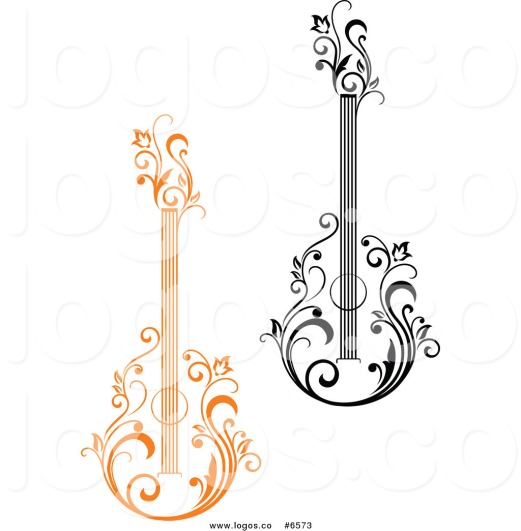 royalty-free-clip-art-vector-logos-of-black-and-orange-floral-acoustic-guitars-by-seamartini-graphics-6573